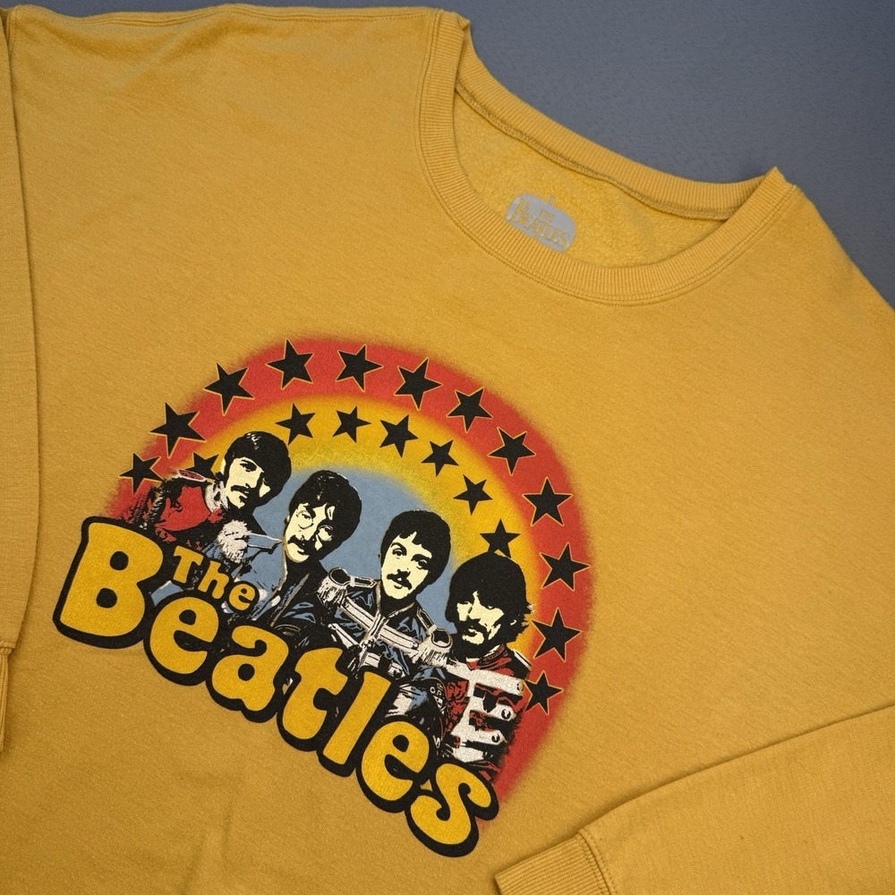 The Beatles Graphic Sweatshirt Official Band Merch Yellow Retro Crewneck XL